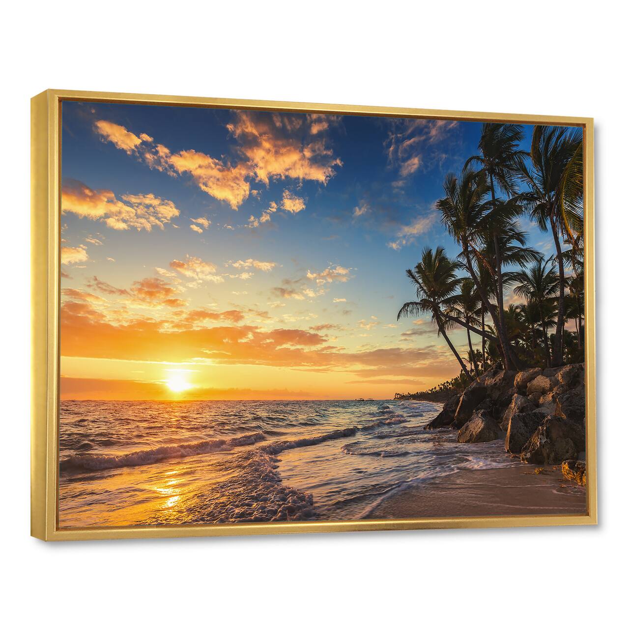 Designart - Paradise Tropical Island Beach with Palms - Extra Large Seascape Art Framed Canvas